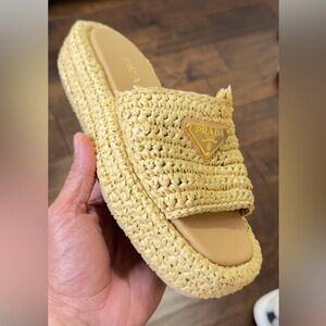 Prada Beige Woven Slide Sandals